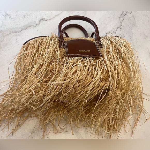 Jacquemus Le Panier Soli fringe raffia tote bag with brown leather trim - Picture 13 of 13